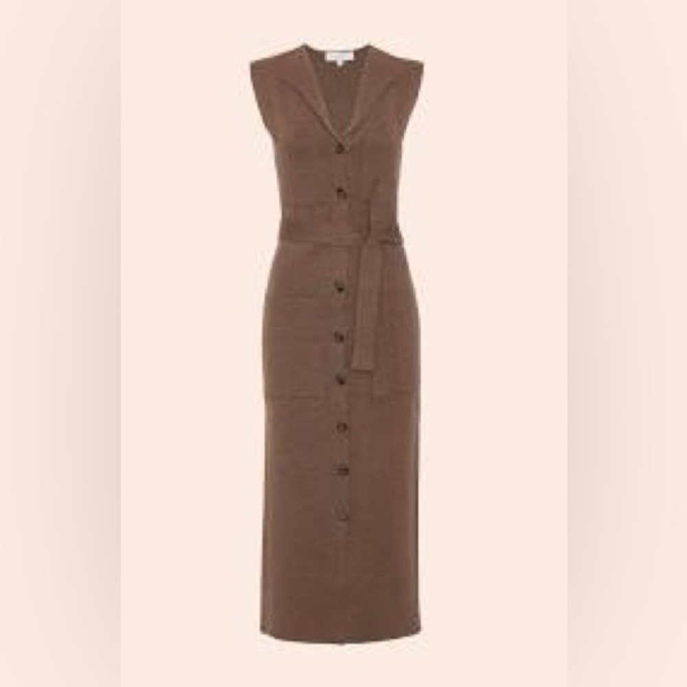 Sleeveless Knit Dress Pearl by Lela Rose Camel size L NWT